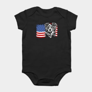 Proud Border Collie American Flag patriotic merle dog Baby Bodysuit